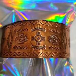 Vintage Copper Cuff Bracelet Thunderbird Native American Hieroglyphic Stamped